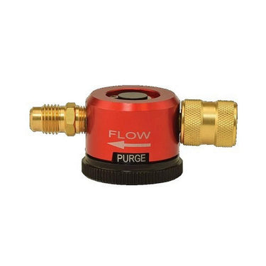 Nitrogen purge tool with adjustable dial. A quick & easy way to purge copper pipes with nitrogen. Then, with a turn of the dial, quickly switch to a very low flow of nitrogen to properly braze the copper. It has a durable aluminium design.