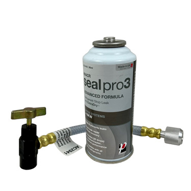 SEAL PRO 3 ADVANCED: seals leaks in all commercial and industrial systems. Includes commercial and industrial systems. Includes disposable connector hose. Compatible with all refrigerants & lubricants. Systems 18 kW and above.