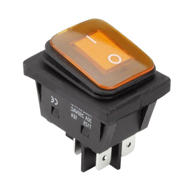 Amber Illuminated Rocker Switch – DPST 16A 250V (21mm x 28mm Cutout)