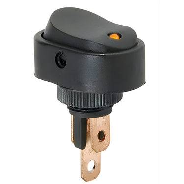 Amber Illuminated Oval LED Rocker Switch – SPST 20A 12VDC